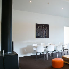 spacious dining area and fireplace